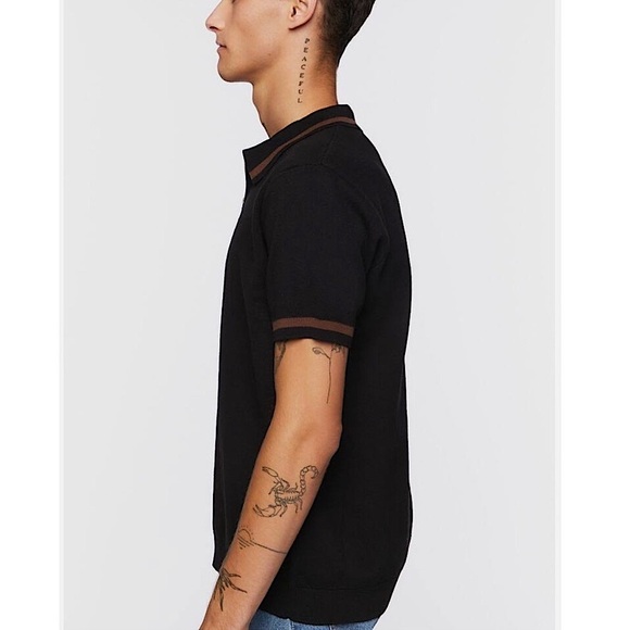 MENS HALF ZIP POLO BLACK AND BROWN SHIRT - Picture 4 of 6